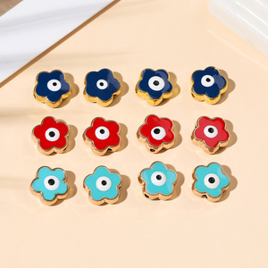 Perles en alliage œil de démon, motif floral, bleu foncé, rouge, effet goutte d'huile, faites à la main, accessoires de bijoux DIY, vente en gros - Product Image 4