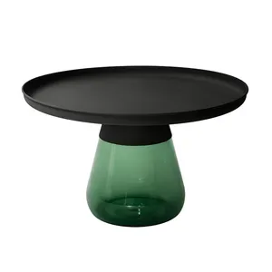 חדש עיצוב מודרני צבעוני מט שחור קטן עגול זכוכית ספת צד פעמון קפה שולחן לסלון