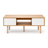 Table basse moderne avec rangement, table de salon en bois et blanche avec étagère ouverte, style scandinave