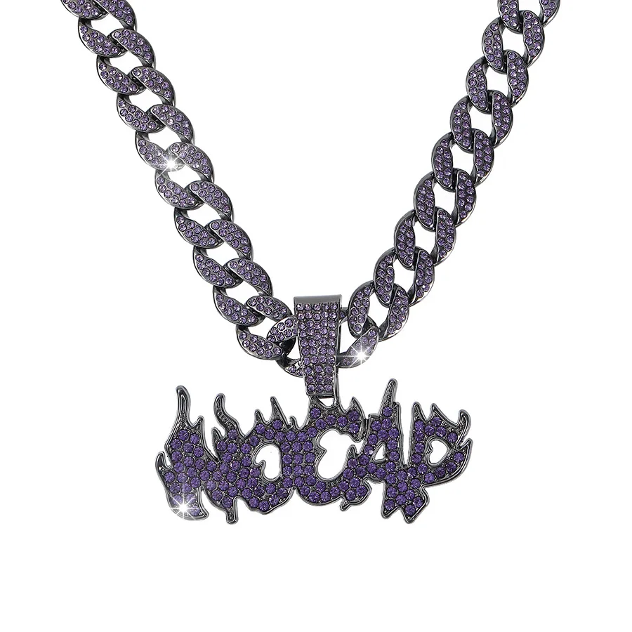 NL2119 Purple NOCAP Cuban Chain Jewelry - Hip Hop Style
