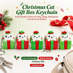 Llavero de Navidad con diseño de gato en caja de regalo, bonito colgante 3D impreso de mascota para aliviar el estrés, para mochila, bolso, recuerdo de fiesta navideña - Product Image 2