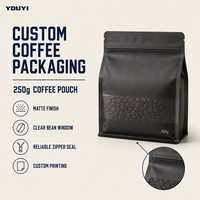 YOUYI 250g/500g/1kg Sachets de café vides à fond plat imprimés sur mesure avec valve, qualité alimentaire, résistants à l'humidité