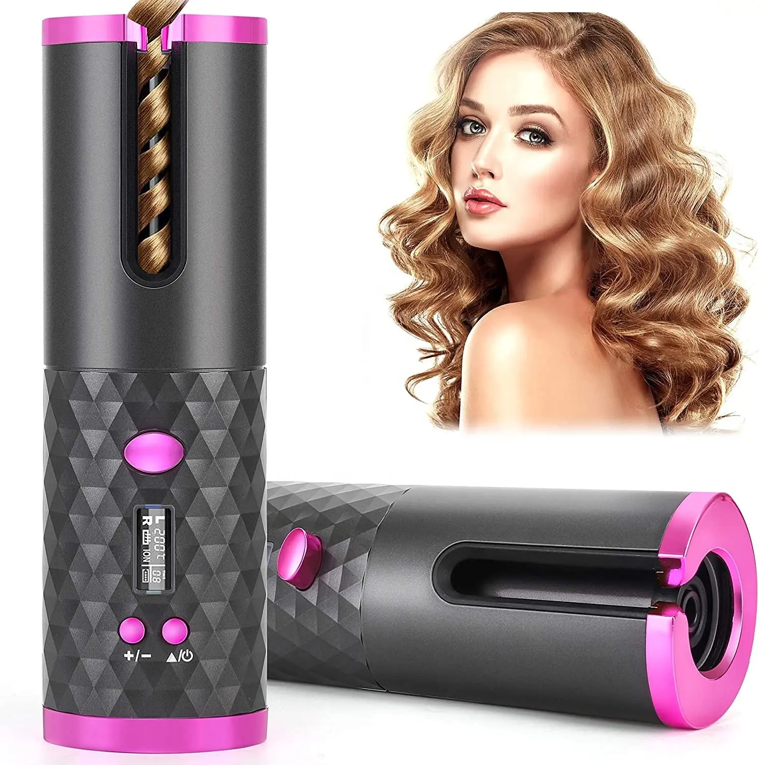 Automatic Curling Iron Ceramic Rotating Waver Unbound Mini USB Rechargeable Wireless Cordless Auto Hair Curler