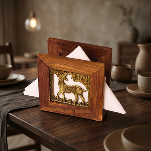 Brass inlay wooden <b>tissue</b> <b>box</b> Handmade wooden desk organizer Tabletop decoration <b>holder</b> Folk art square <b>tissue</b> <b>box</b> - Product Image 3