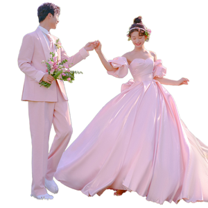 <span class=keywords><strong>Robe</strong></span> de Mariée en Dentelle <span class=keywords><strong>Rose</strong></span> Clair Couleur Blanche Longueur au Sol Brosse Train Élégant Style Girly - Product Image 1