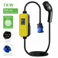 Cable de Carga para Vehículos Eléctricos Portátil de 7kW 32A, Impermeable IP66, Tipo 2, Estándar Europeo, con Control Inteligente de Temperatura