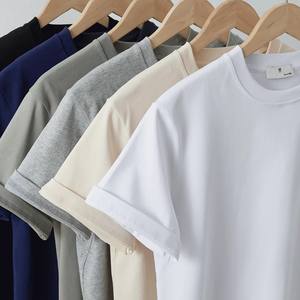 Camisetas de algodón liso personalizables para hombre, venta al por mayor, camisetas de manga corta con cuello redondo para imprimir patrón sólido de longitud corta - Product Image 5