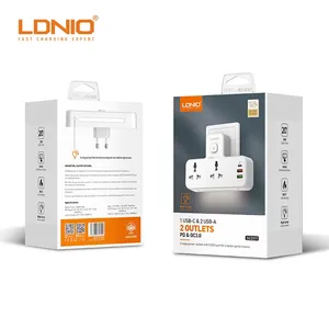 LDNIO SC2311 2 Universal Outlet electrical power socket Night Lamp electrical power strip 20W PD QC Fast Charging power strip eu