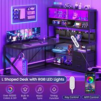 Bureau d'ordinateur pour bureau à domicile avec 2 tiroirs avec éclairage LED Étagères de rangement et assemblages d'étagères de rangement