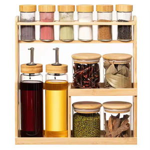 Wholesale double-layer bamboo covered glass container <b>rack</b>, multi-layer <b>storage</b> <b>rack</b> suitable for kitchen countertops - Product Image 1