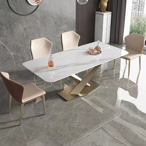 Sang Trọng Phong Cách Châu Âu Bằng Đá Cẩm Thạch Bàn Ăn Đặt Hiện Đại Cơ Sở Thép Không Gỉ Bàn Ăn Và Ghế - Product Image 5