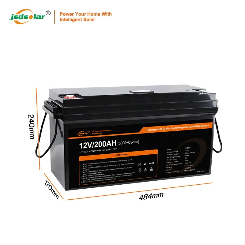 Jsdsolar – batterie Lithium-Ion 12V, 24V, 100ah, 200ah, LiFePO4 avec BMS