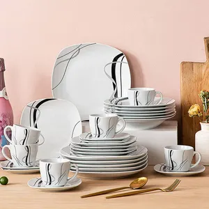 Elegant Keramisch Steengoed Bone China Fijn Porselein 30 Stuks Europese Stijl Diner Set Porseleinen Servies Voor 6 Personen