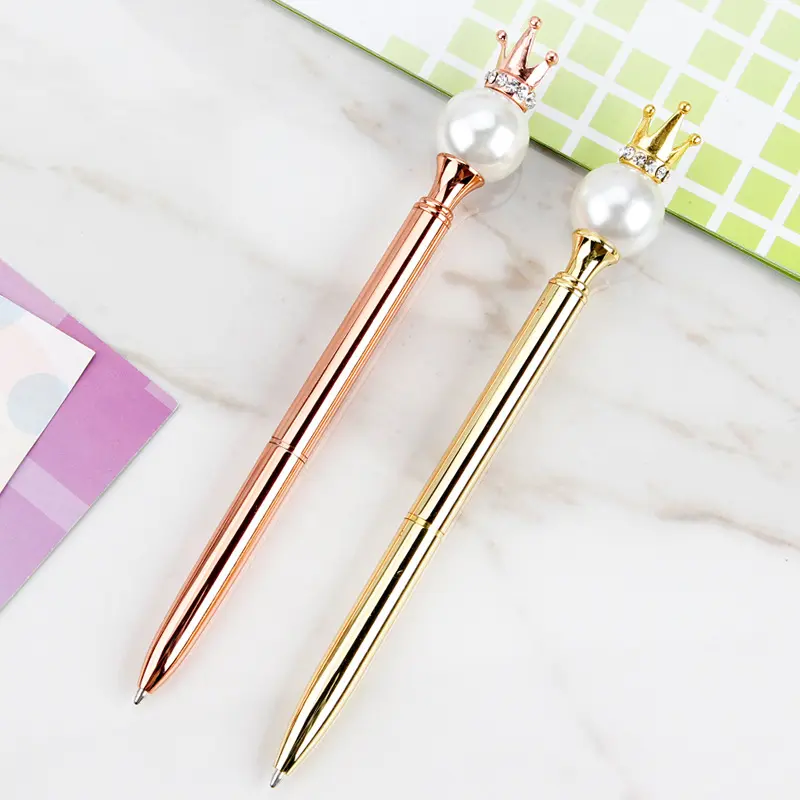 Sang Trọng Cá Nhân Bling Món Quà Cưới Tùy Chỉnh Rose Gold Plated Fancy Kim Cương Ngọc Trai Đã Jewelled Pha Lê Bút Pen Với Kim Cương