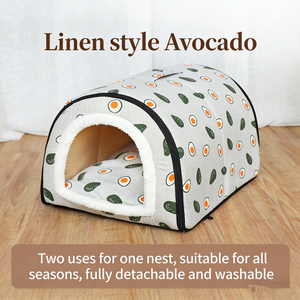 Nid pour chat en peluche chaud et semi-fermé pour l'hiver, lit pour animaux de compagnie confortable et doux à motif uni pour chiots et chats - Product Image 3