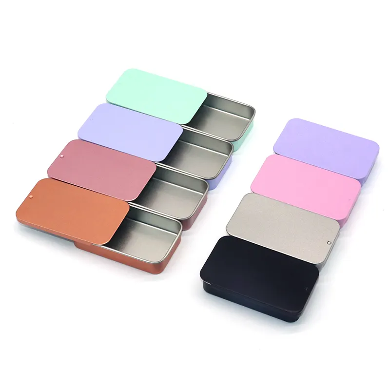 Zwarte Glijbaan Rechthoekige Metalen Blikken Containers Snoep Mini Mint Case Tin Custom Glijbaan Up Tin