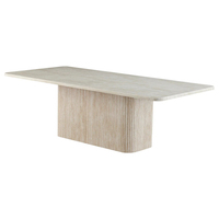 Table à manger rectangulaire en marbre travertin cannelé DH, plateau en pierre massif, piétement rainuré, mobilier de salle à manger moderne pour résidence