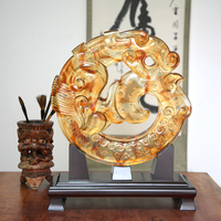 Artisanat en verre Yuanrong Tongtianxia : Poisson Koi sautant au-dessus du Longmen – Décoration d'intérieur, Cadeau, Artisanat en verre