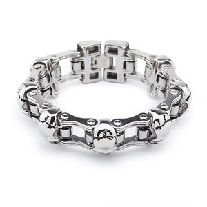 Gótico Motociclista Crânio Fundição Pulseira 23MM Wide Men's Motocicleta Aço Inoxidável Bicicleta Cadeia Pulseira - Product Image 2