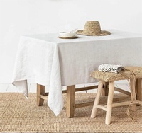Nappe rectangulaire personnalisée en lin beige, vente en gros, nappe en coton à ourlet festonné pour la décoration de dîners et mariages