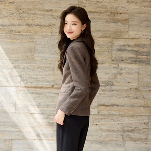 Brown Blazer For Women Solid Color Polyester Worsted Anti-Wrinkle Professional Formal Korean Style Short Slim Fit Autumn <b>Winter</b> - Product Image 4
