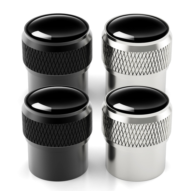 4Pcs Universal Car Tire Valve Caps Aluminum Alloy Metal Tyre Stem Air Dust Covers Knurled Wheel Valve Caps for Auto Truck