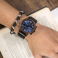 Jam Tangan Kayu Sport Mewah Kronograf Tampilan Tanggal Dial Kaca Tahan Air Stopwatch