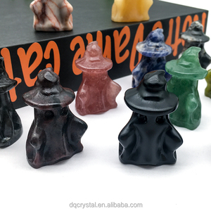 Commercio all'ingrosso di cristallo naturale nero di ossidiana fantasma di cristallo artigianale materiali bianchi di giada fantasma con cappello per il regalo di Halloween - Product Image 3