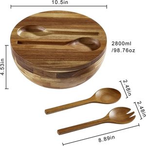 Saladier en bois d'acacia avec couvercle <span class=keywords><strong>Ustensiles</strong></span> en bois d'acacia pour fruits, salades et légumes, ensemble de bols à <span class=keywords><strong>salade</strong></span> en bois 4 pièces - Product Image 4