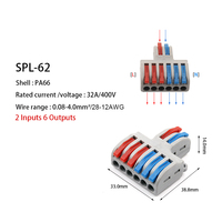 Bloque de terminales divisor de cables universal SPL-62 de 2 entradas y 6 salidas, conector de cable compacto de inserción rápida con tuerca de palanca, en stock para iluminación LED