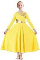 Robe de danse de louange pour filles Easyforever, à volants, couleur or métallisé, blocs de couleurs, tunique longue en coton bleu roi pour la danse lyrique et de culte