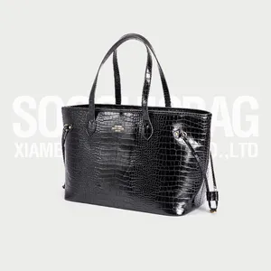 Роскошная черная сумка-тоут из крокодиловой кожи под заказ высокого качества, сумки для женщин, крокодиловые кошельки с логотипом золотой фольги