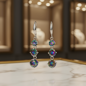 Pendientes colgantes plateados de moda con cristales redondos de colores y engaste de garra para mujer, joyería de fiesta - Product Image 2