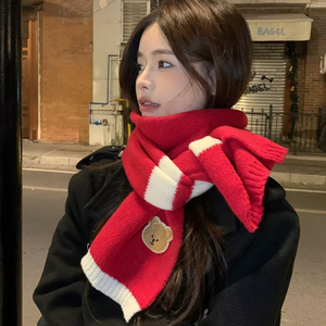Sciarpa Lavorata a Maglia di Alta Qualità in Stile Coreano, Rossa con Motivi Geometrici, Traspirante, Regalo di Natale e Capodanno per Donne e Bambini, Calda per l'Inverno - Product Image 2