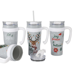 Ensemble de bouteilles d'eau de Noël de 1100 ml en acier inoxydable 304 double paroi avec revêtement céramique et poignée – Gobelet haut de gamme pour cadeaux d'affaires - Product Image 2
