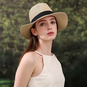Chapeau Panama Fedora en paille personnalisé avec logo, large bord, pliable, pour hommes et femmes. pour la plage, le soleil, les voyages, la pêche, les sports - Product Image 6