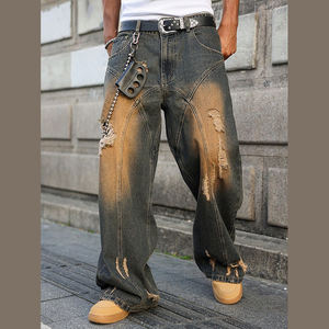 DiZNEW 2025 <span class=keywords><strong>Jeans</strong></span> Masculino Estilo Retrô Streetwear com Efeito Desgastado e Recortes, Moderno e Versátil - Disponível em Tamanhos Grandes, Baixo MOQ - Product Image 3