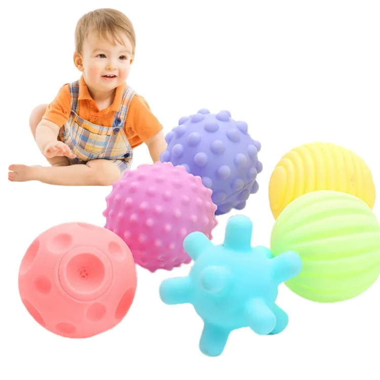 ลูกบอลอาบน้ำสำหรับเด็กทารก,ของเล่นยางกัดเล่นง่ายต่อการจับลูกบอลประสาทสัมผัสแบบนิ่มสำหรับบรรเทาอาการปวดหมากฝรั่งจำนวน6ชิ้น