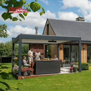 Système de toit <span class=keywords><strong>rétractable</strong></span> automatique à lamelles en aluminium avec <span class=keywords><strong>toile</strong></span> et rideaux pour jardin, patio, cour arrière, <span class=keywords><strong>pergola</strong></span> - Product Image 1