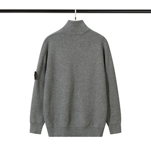 Pull décontracté unisexe en coton anti-plis de couleur unie avec fermeture éclair, style pierre, tricoté pour l'hiver - Product Image 5