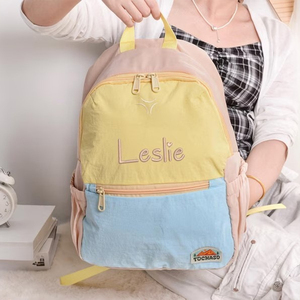 Wholesale Custom Polyester Kids <strong>Backpack</strong> Personalized Name Embroidered Color Block Travel <strong>Backpack</strong> - Product Image 3