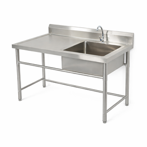Lavello Commerciale in Acciaio Inox 304 a Vasca Singola con Alzatina, Facile da Pulire, Struttura Stabile, con Piano di Lavoro - Product Image 1