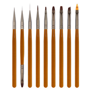 Precision 9Pcs <b>Tea</b> Color Nail Art Brush <b>Set</b> Soft Nylon Bristles Acrylic Handle Oval Liner Gel Brush - Product Image 6