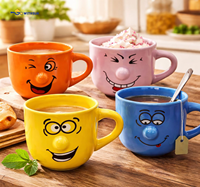 Tasses en céramique 3D à grand nez, 450 ml, pour petit-déjeuner, multicolores, en porcelaine, visages amusants, lavables au lave-vaisselle, qualité alimentaire, vente en gros à prix réduit