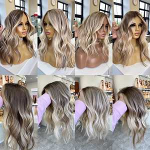 Cheveux vierges blonds avec mèches balayage, ombré blond, clip-in, base en soie nouée à la main, toupet avec frange pour femmes, certifié casher juif - Product Image 4