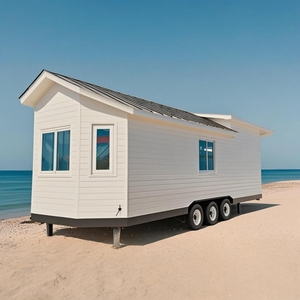 Hiện Đại Glamping Trailer Nhà Màu Xanh Lá Cây Nhỏ Di Động Tích Hợp Nhà Với Kết Cấu Thép Trên Bánh Xe Cho Đi Du Lịch - Product Image 1