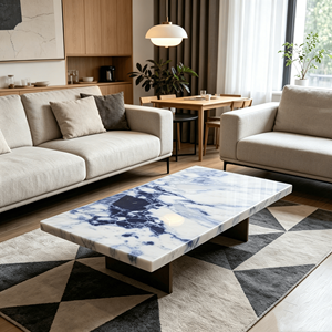 Table basse rectangulaire en <span class=keywords><strong>quartz</strong></span> artisanale, style européen moderne, sculptée sur mesure, en pierre artificielle cannelée, écologique - Product Image 5