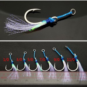 Anzuelo Mustad J-ASSIST5 con pelo morado, afilado químicamente, para pesca en agua salada, anzuelo para jigging en barco, anzuelo para placa de hierro. - Product Image 5