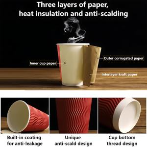 Gobelets à paroi ondulée écologiques YBLPAK en papier kraft recyclable pour l'eau, le <span class=keywords><strong>vin</strong></span>, les boissons gazeuses, l'eau minérale, la tequila - Product Image 5