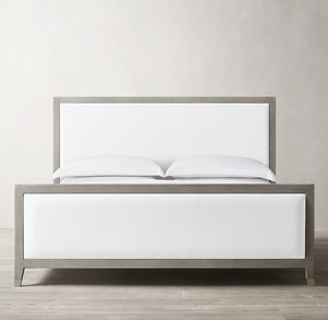 Lit Queen Size avec Pied de Lit Rhoohill RH Style Américain en Bois Massif avec Lin, Chambre à Coucher Moderne, Cuir Embossé Shagreen, Hôtel - Product Image 2